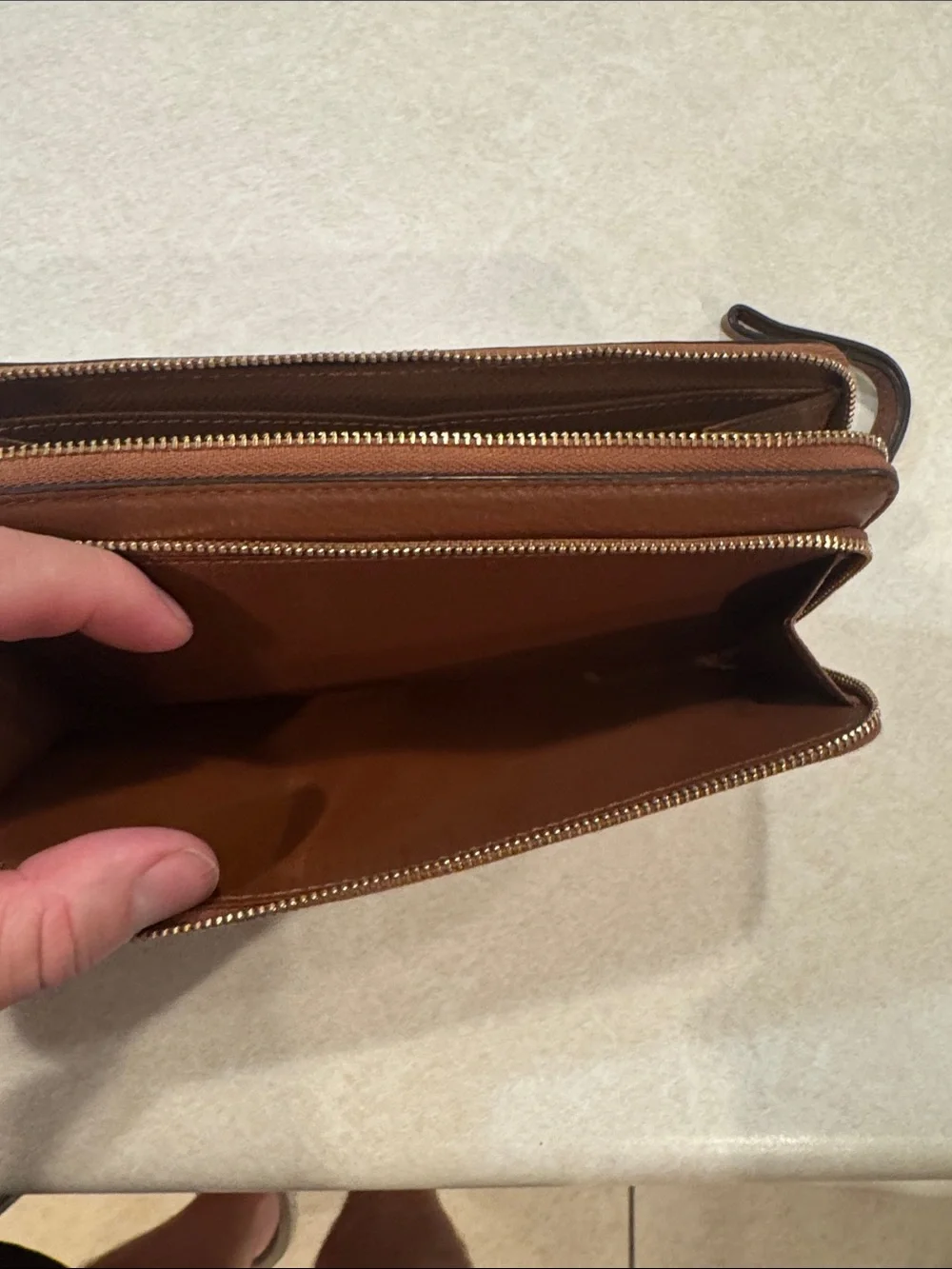 Coach Chestnut Brown Leather Zip Wallet with Embossed Logo